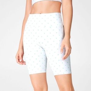 Fabletics White Blue Polka Dot Define PowerHold High-Waisted 9'' Bike Shorts